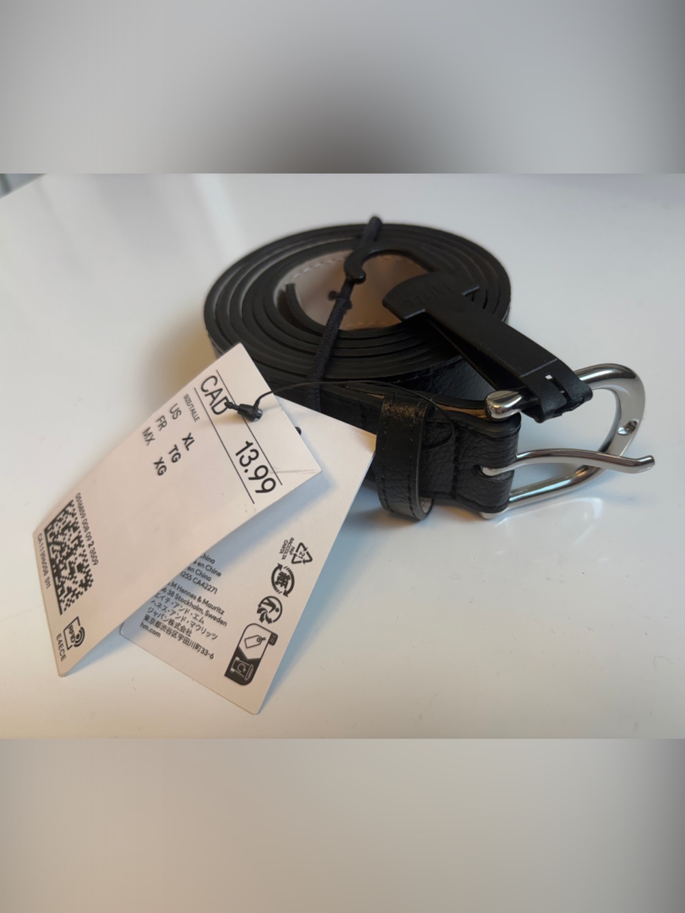 H&M Black Leather-Style Belt with Silver Buckle
